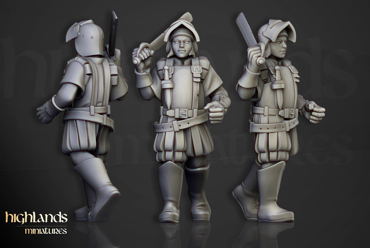 Sunland Militia with Command Group 10 multipart models Highland Miniatures Various Scales (US tariffs are pre-paid by us)