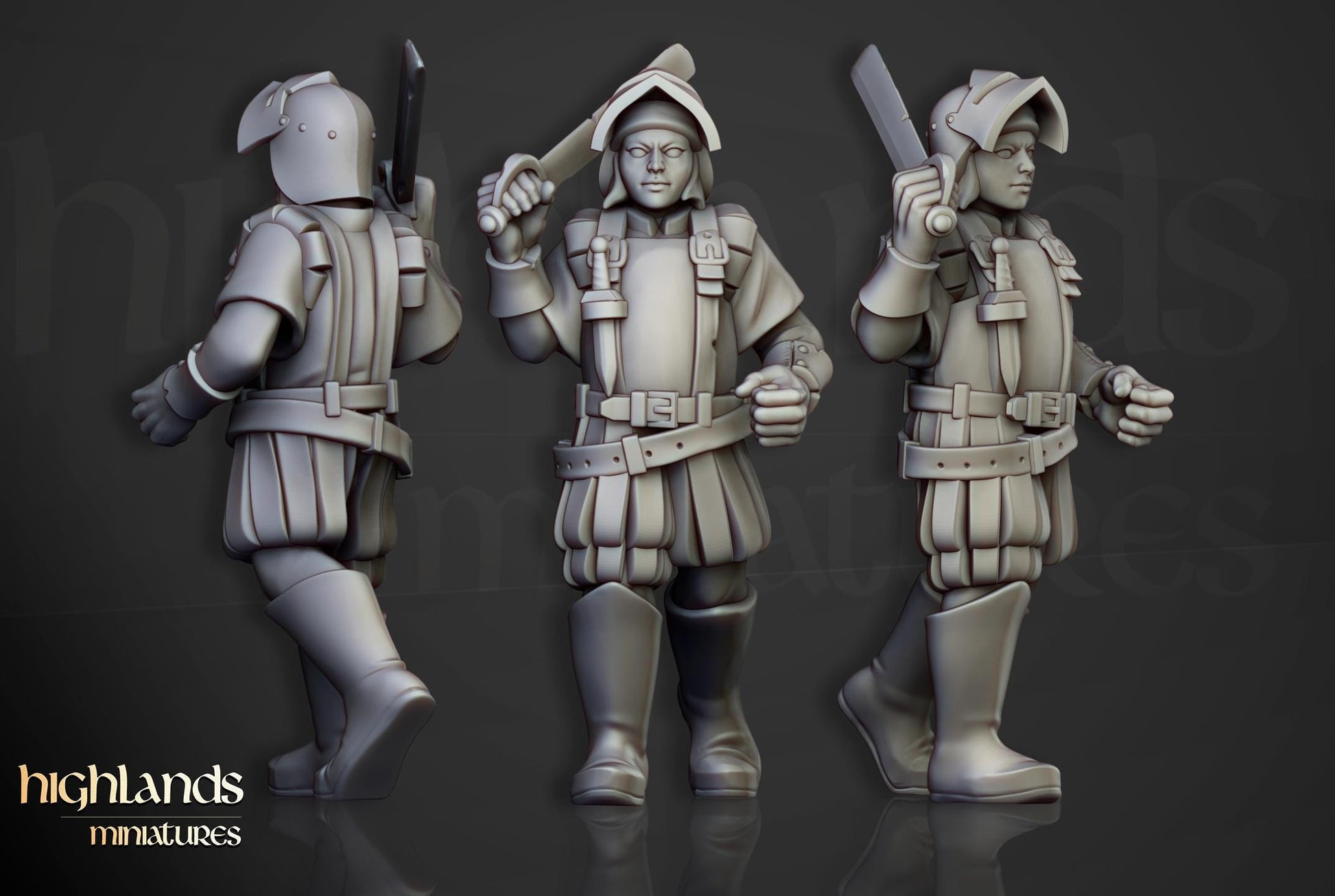 Sunland Militia with Command Group 10 multipart models Highland Miniatures Various Scales (US tariffs are pre-paid by us)