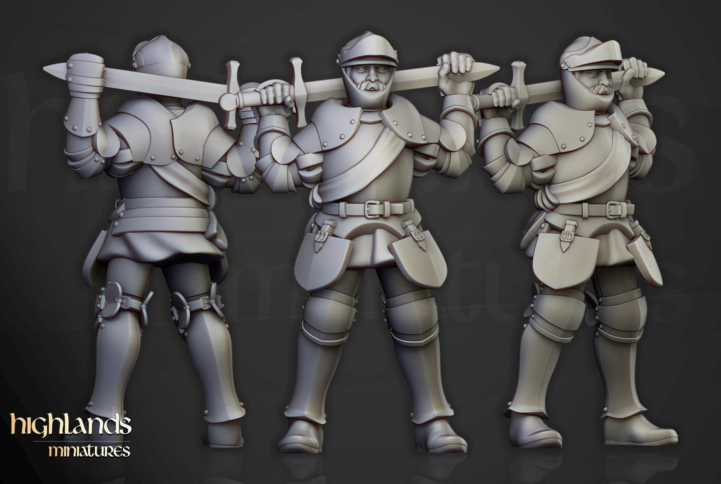 Sunland Knights on Foot with Command Group 10 multipart models Highland Miniatures Various Scales (US tariffs are pre-paid by us)