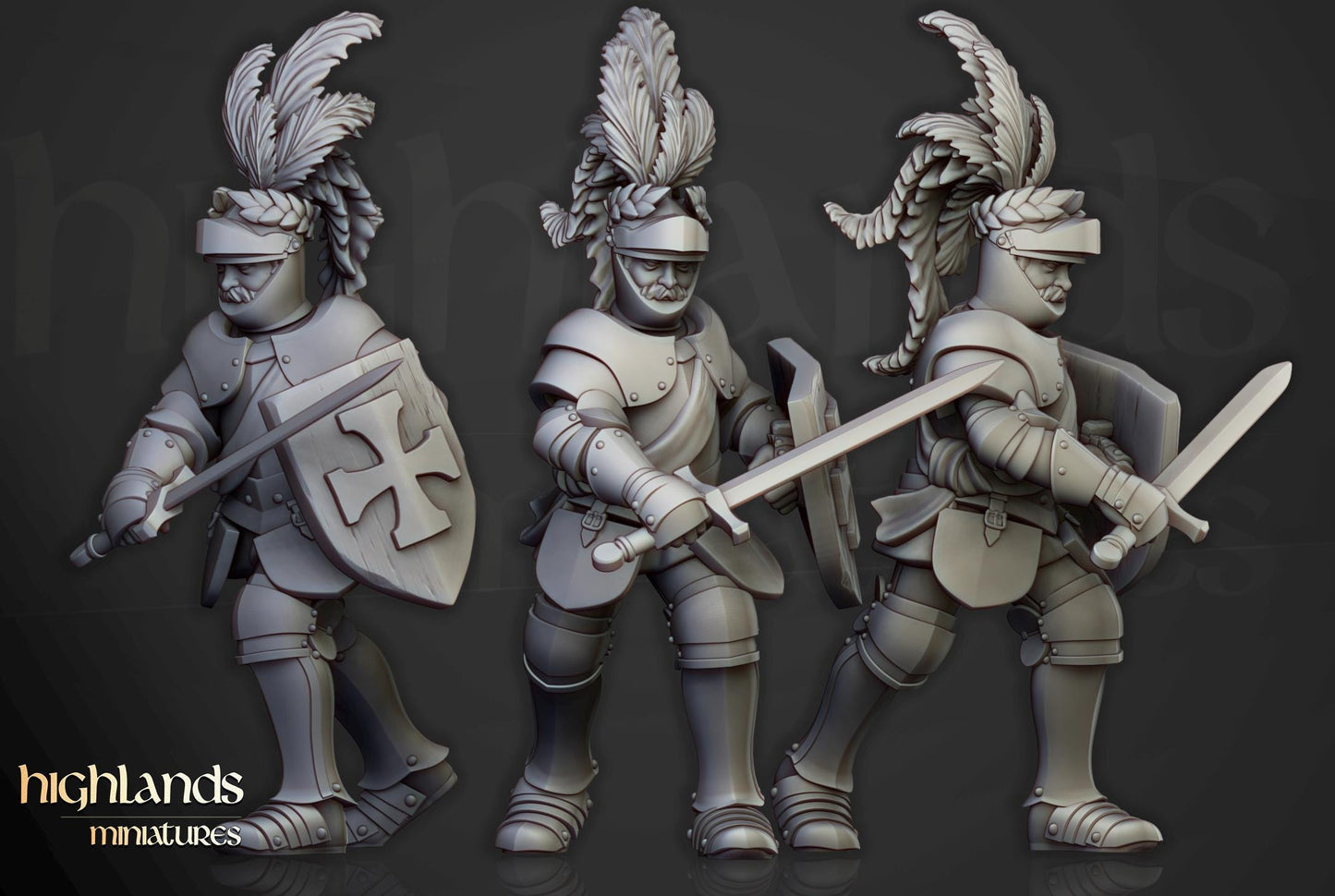 Sunland Knights on Foot with Command Group 10 multipart models Highland Miniatures Various Scales (US tariffs are pre-paid by us)