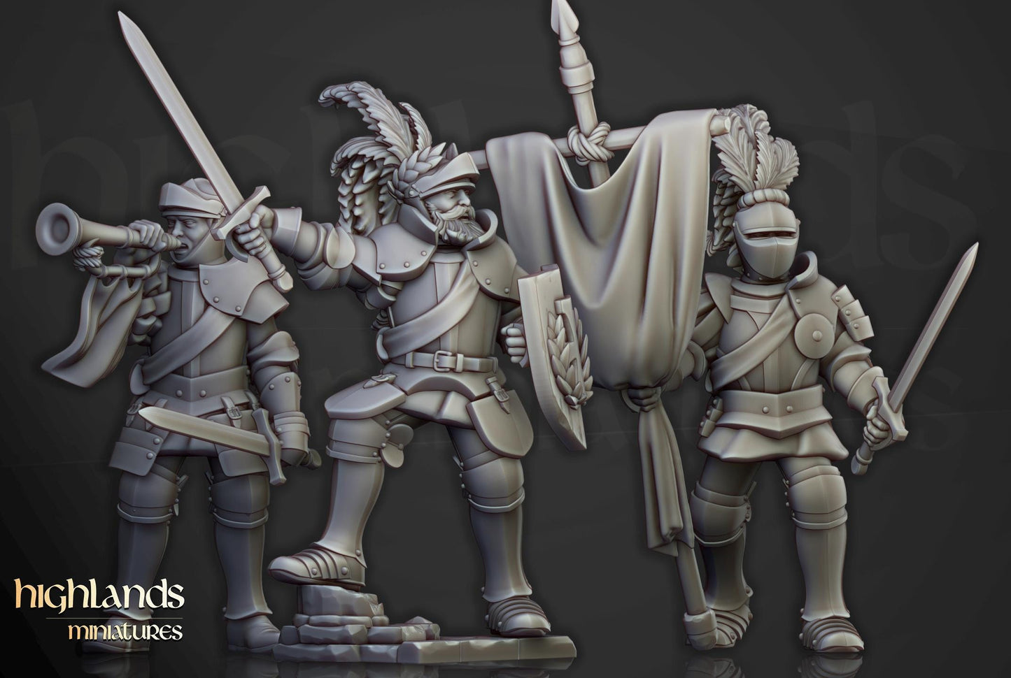 Sunland Knights on Foot with Command Group 10 multipart models Highland Miniatures Various Scales (US tariffs are pre-paid by us)