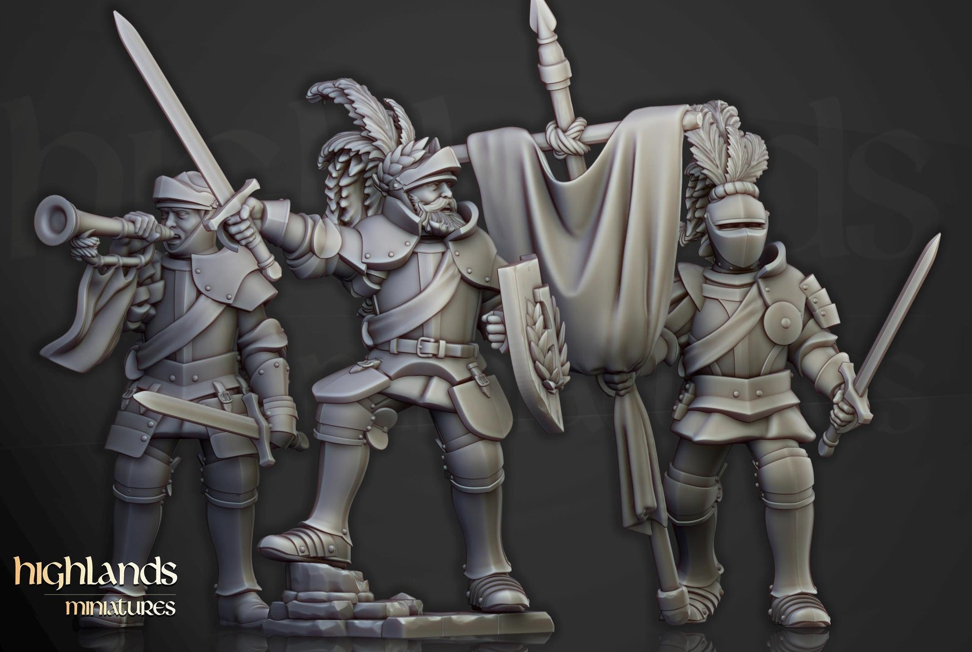 Sunland Knights on Foot with Command Group 10 multipart models Highland Miniatures Various Scales (US tariffs are pre-paid by us)