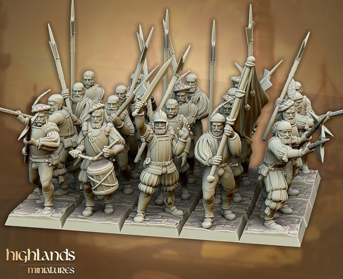 Sunland Imperial State Troops with Command Group 10 multipart models Highland Miniatures Various Scales (US tariffs are pre-paid by us)