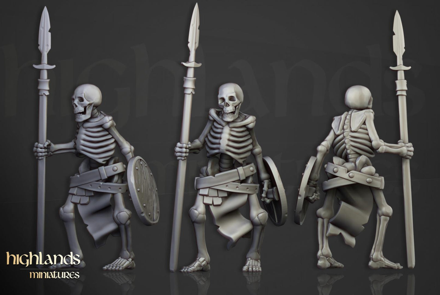 Skeleton Warriors with Spears and Command Group 10 models Highland Miniatures Transilvanya Undead Various Scales