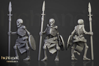 Skeleton Warriors with Spears and Command Group 10 models Highland Miniatures Transilvanya Undead Various Scales