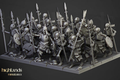 Skeleton Warriors with Spears and Command Group 10 models Highland Miniatures Transilvanya Undead Various Scales