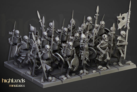 Skeleton Warriors with Spears and Command Group 10 models Highland Miniatures Transilvanya Undead Various Scales