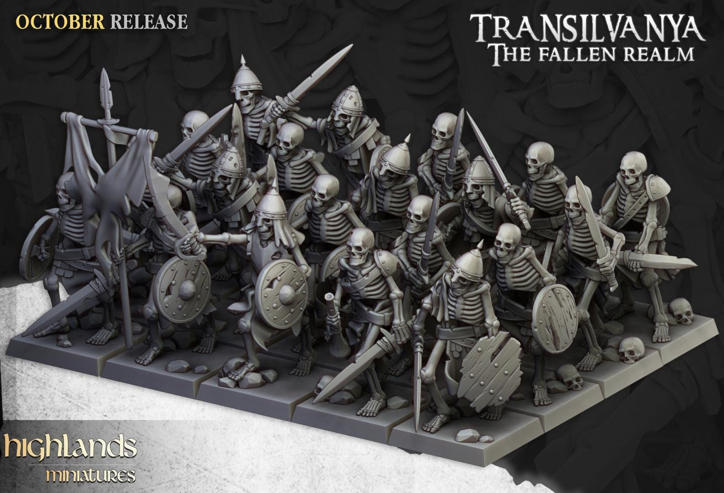 Skeleton Warriors with Swords and Command Group 10 models Highland Miniatures Transilvanya Undead Various Scales