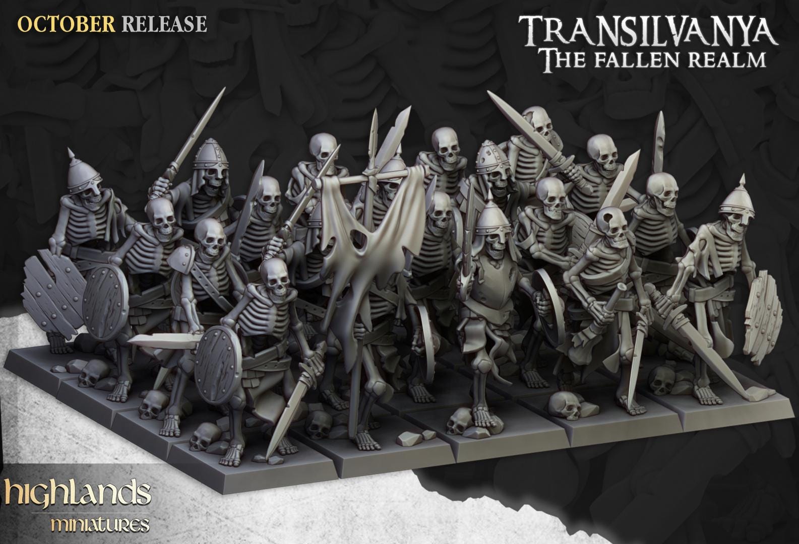 Skeleton Warriors with Swords and Command Group 10 models Highland Miniatures Transilvanya Undead Various Scales