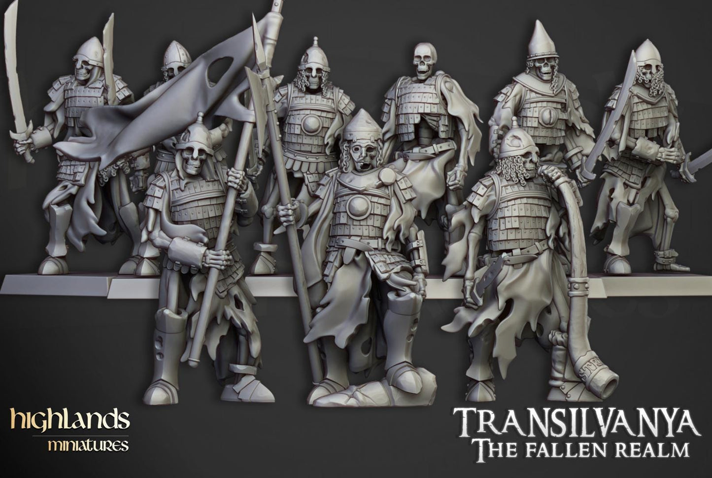 Skeleton Boyar Guards with Command Group 10 models Highland Miniatures Transilvanya Undead Various Scales (US tariffs are pre-paid by us)