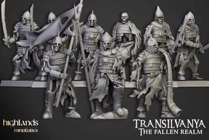 Skeleton Boyar Guards with Command Group 10 models Highland Miniatures Transilvanya Undead Various Scales (US tariffs are pre-paid by us)