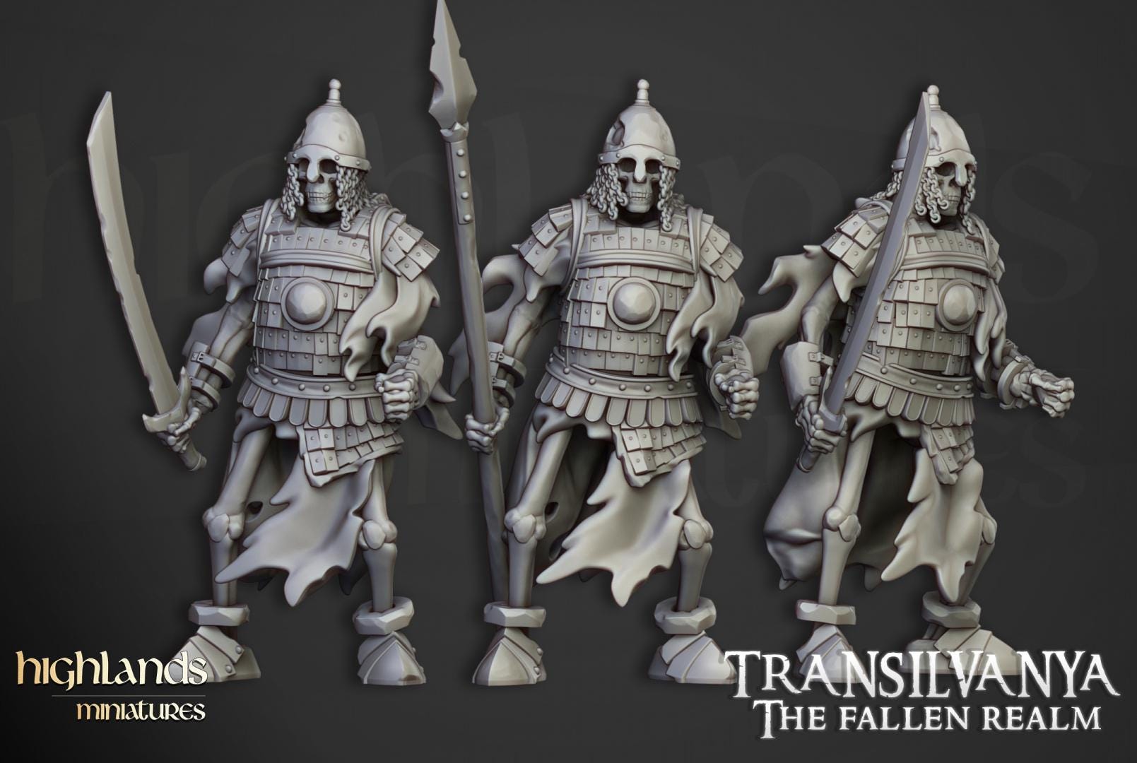Skeleton Boyar Guards with Command Group 10 models Highland Miniatures Transilvanya Undead Various Scales (US tariffs are pre-paid by us)