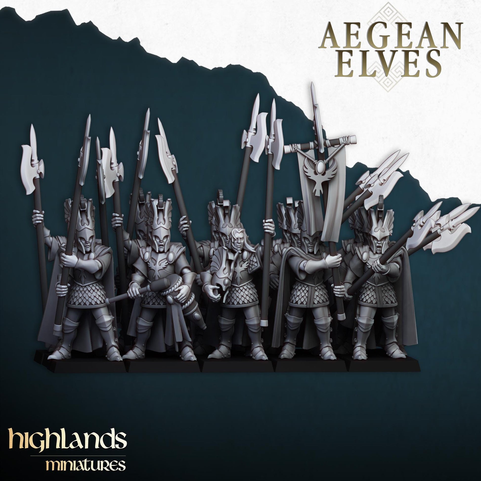 Mycenaean Guard Aegean Elves with Command Group 10 models Highland Miniatures Various Scales (US tariffs are pre-paid by us)