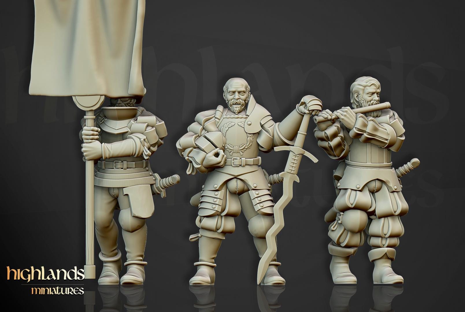 Landsknechts of Soltau with Command Group 10 models Highland Miniatures Various Scales (US tariffs are pre-paid by us)