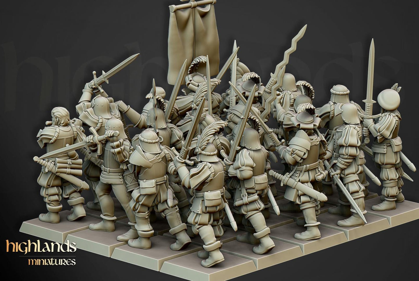 Landsknechts of Soltau with Command Group 10 models Highland Miniatures Various Scales (US tariffs are pre-paid by us)