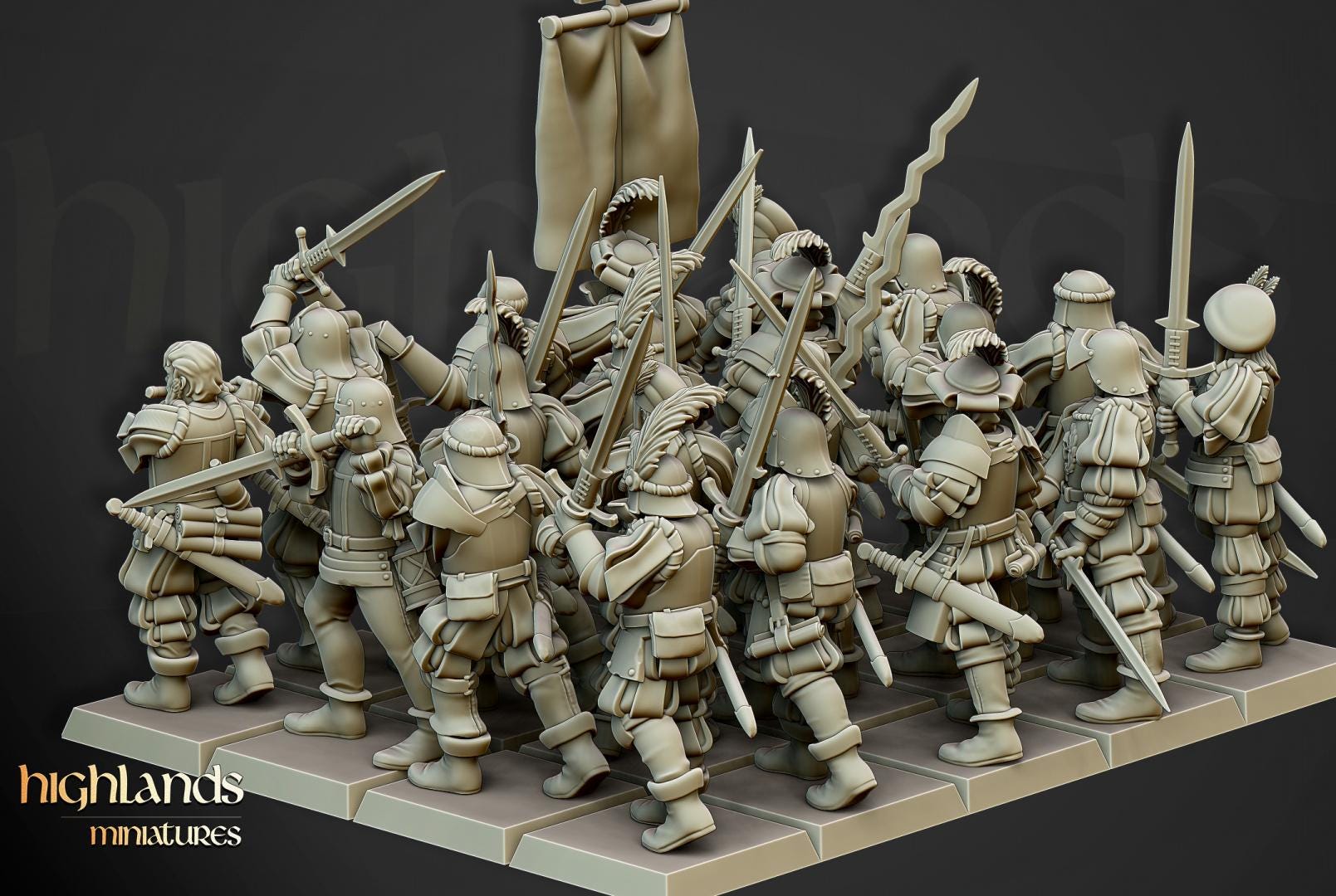 Landsknechts of Soltau with Command Group 10 models Highland Miniatures Various Scales (US tariffs are pre-paid by us)