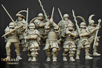 Landsknechts of Soltau with Command Group 10 models Highland Miniatures Various Scales (US tariffs are pre-paid by us)