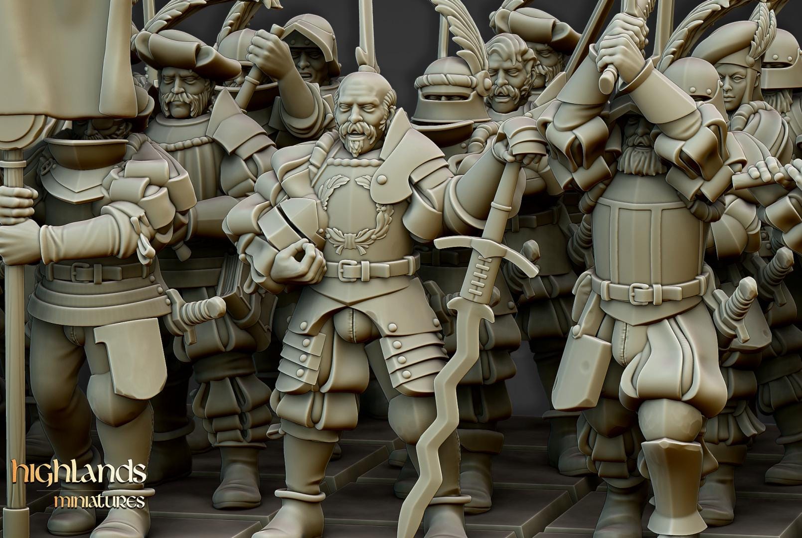 Landsknechts of Soltau with Command Group 10 models Highland Miniatures Various Scales (US tariffs are pre-paid by us)