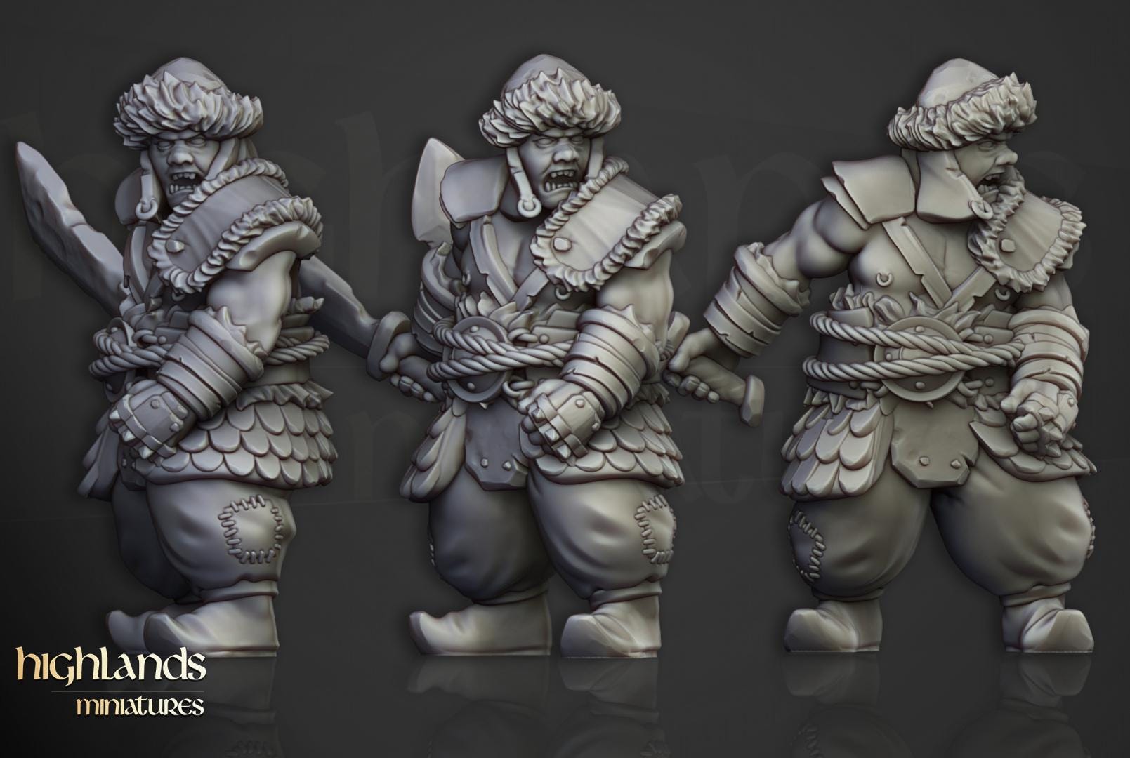 Khazarian Ogre Warriors with Command Group Highland Miniatures Various Scales (US tariffs are pre-paid by us)
