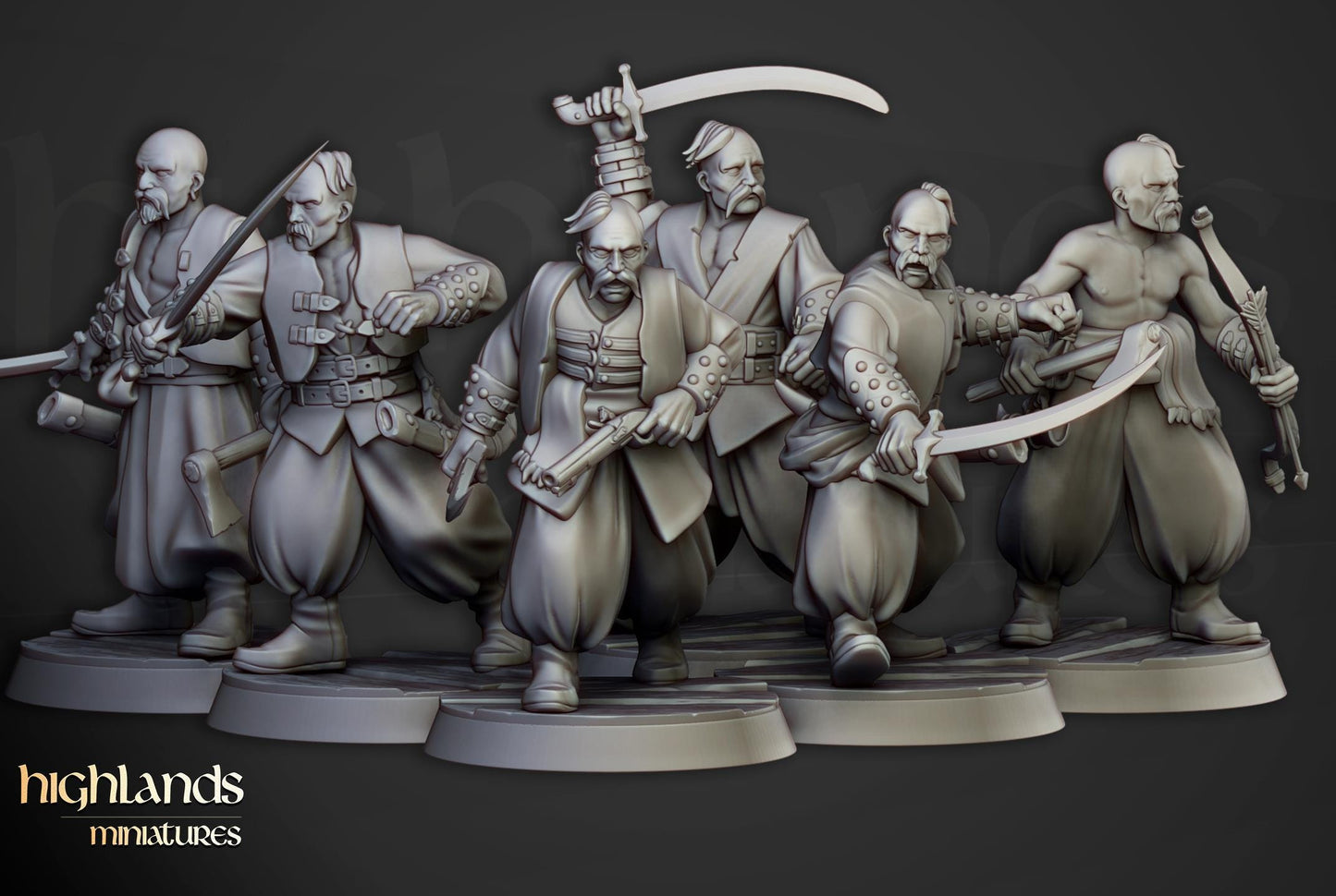 Harbour Cossacks with Command Group 10 multipart models Highland Miniatures Various Scales (US tariffs are pre-paid by us)