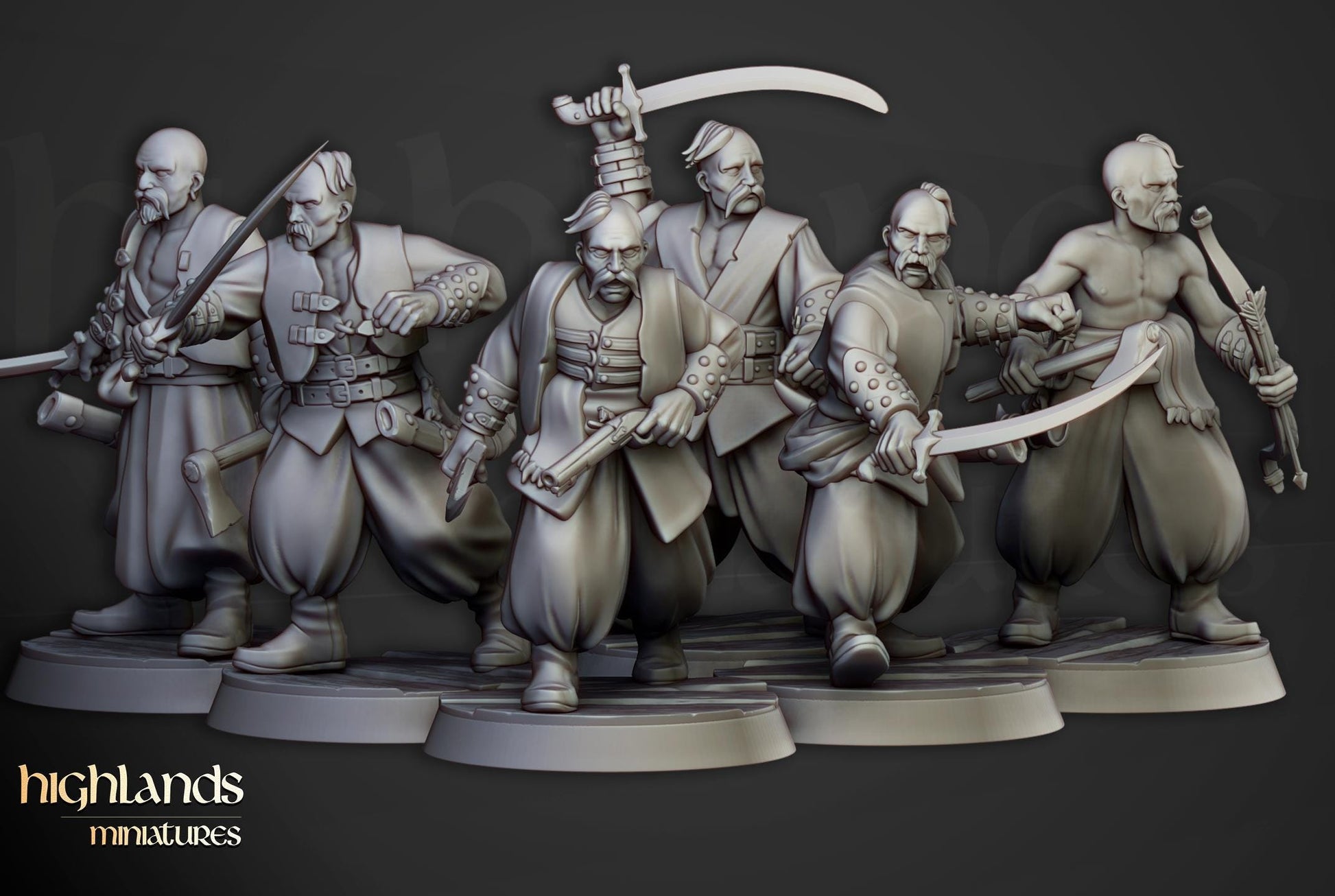Harbour Cossacks with Command Group 10 multipart models Highland Miniatures Various Scales (US tariffs are pre-paid by us)
