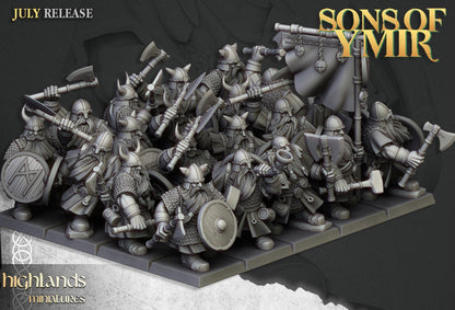 Dwarf Warriors with Command Group 10 multipart models Highland Miniatures Various Scales (US tariffs are pre-paid by us)