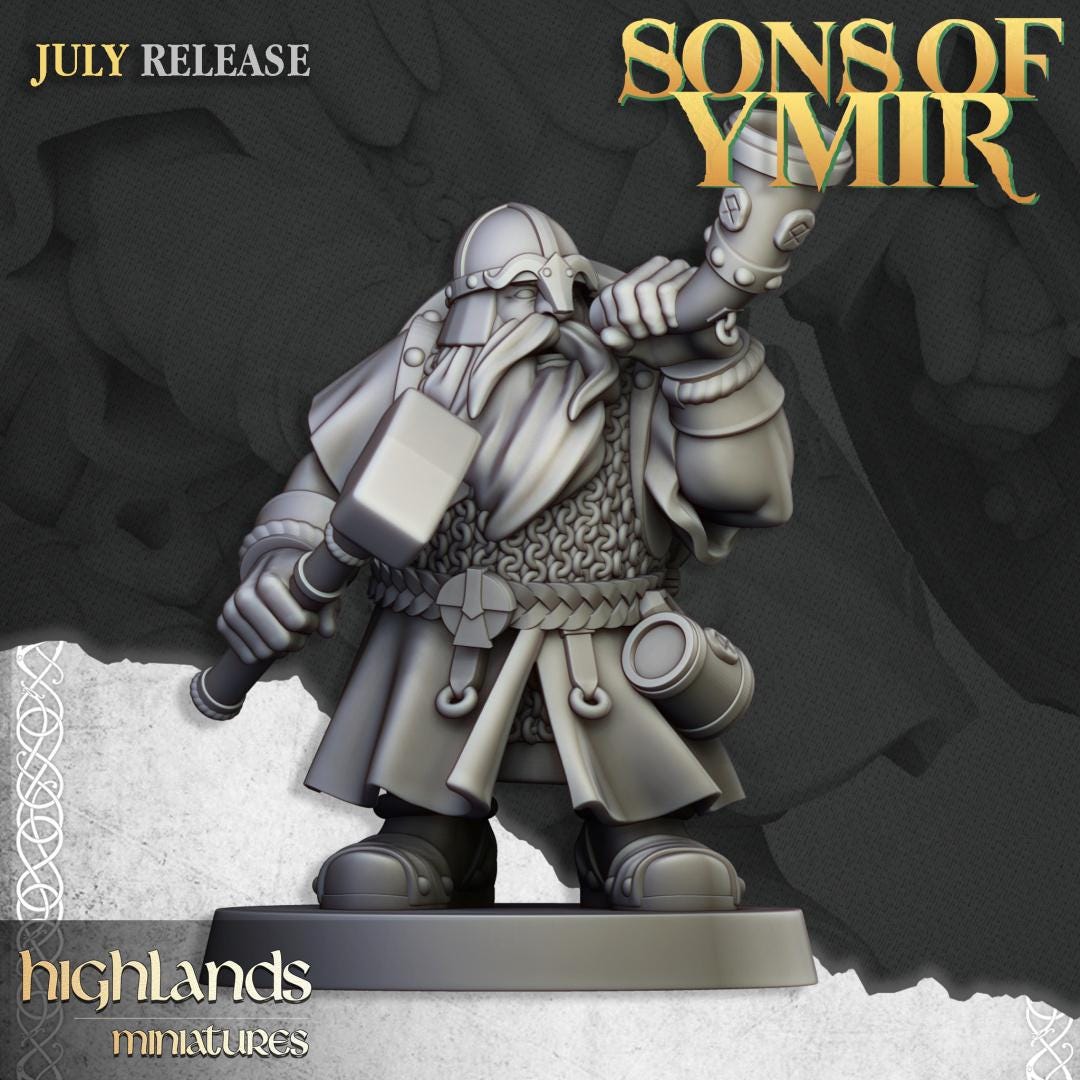 Dwarf Warriors with Command Group 10 multipart models Highland Miniatures Various Scales (US tariffs are pre-paid by us)