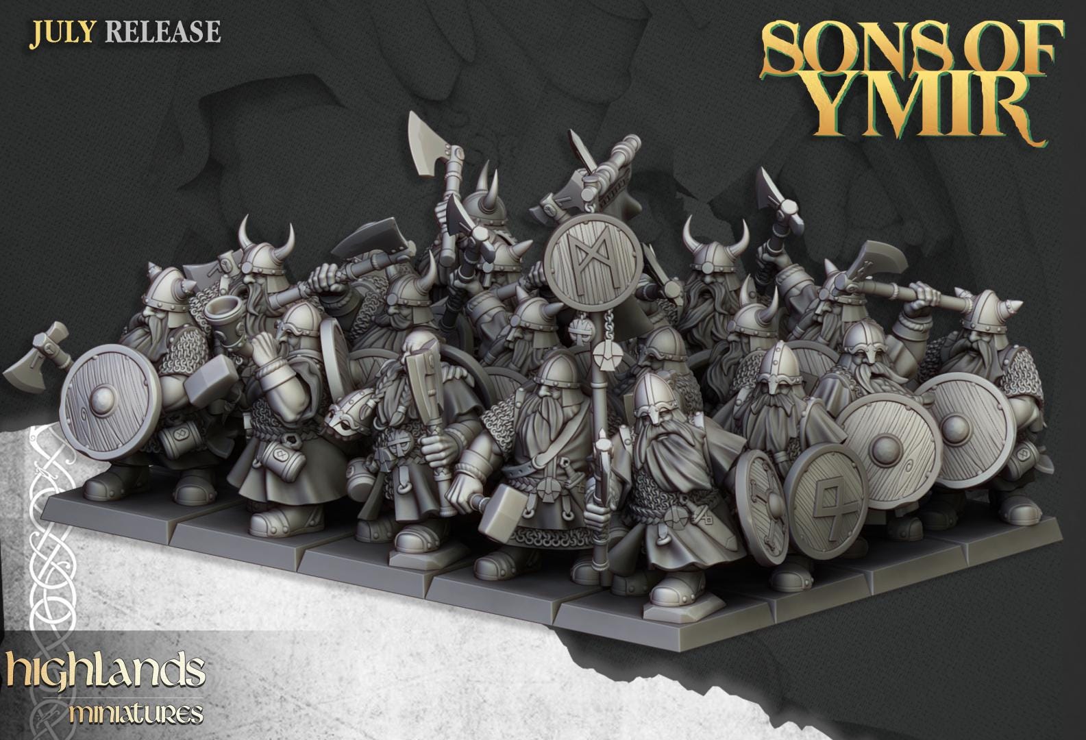 Dwarf Warriors with Command Group 10 multipart models Highland Miniatures Various Scales (US tariffs are pre-paid by us)