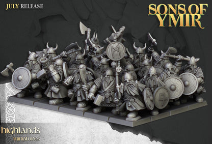 Dwarf Warriors with Command Group 10 multipart models Highland Miniatures Various Scales (US tariffs are pre-paid by us)