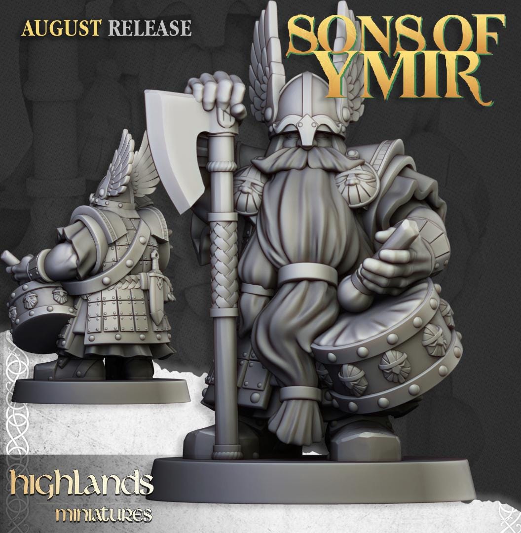 Dwarf Veterans Unit with Command Group 10 models Highland Miniatures Various Scales (US tariffs are pre-paid by us)