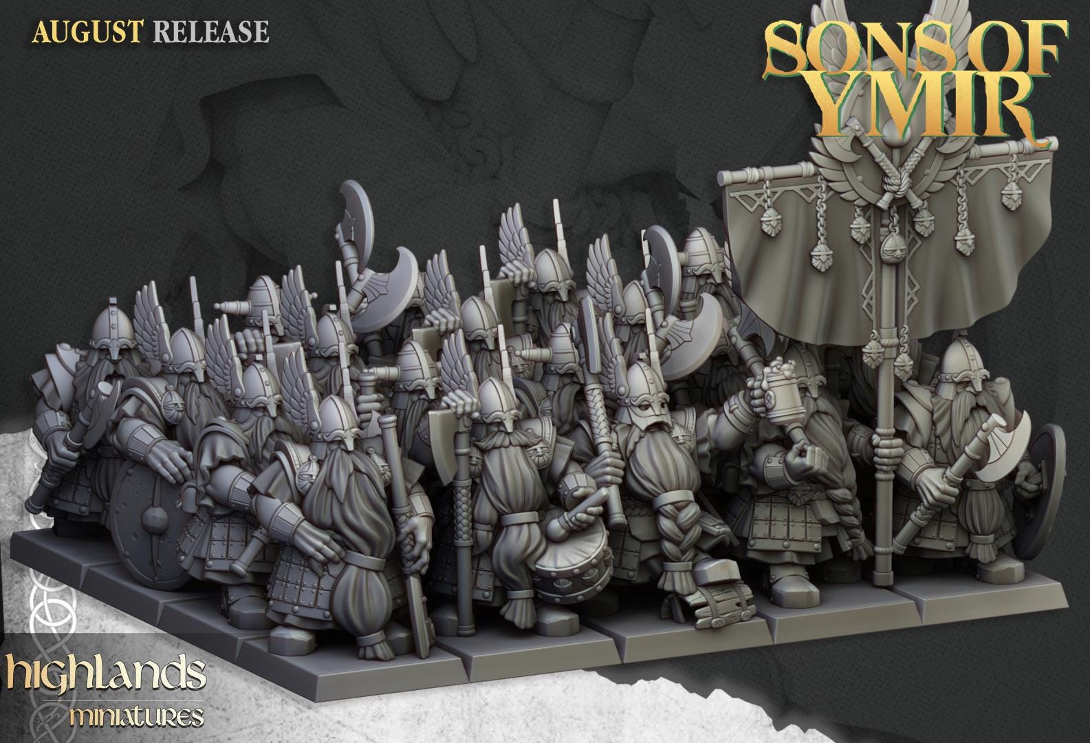 Dwarf Veterans Unit with Command Group 10 models Highland Miniatures Various Scales (US tariffs are pre-paid by us)