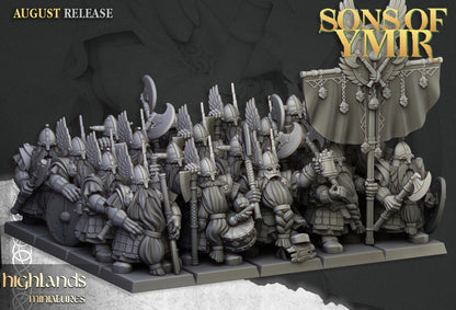 Dwarf Veterans Unit with Command Group 10 models Highland Miniatures Various Scales (US tariffs are pre-paid by us)