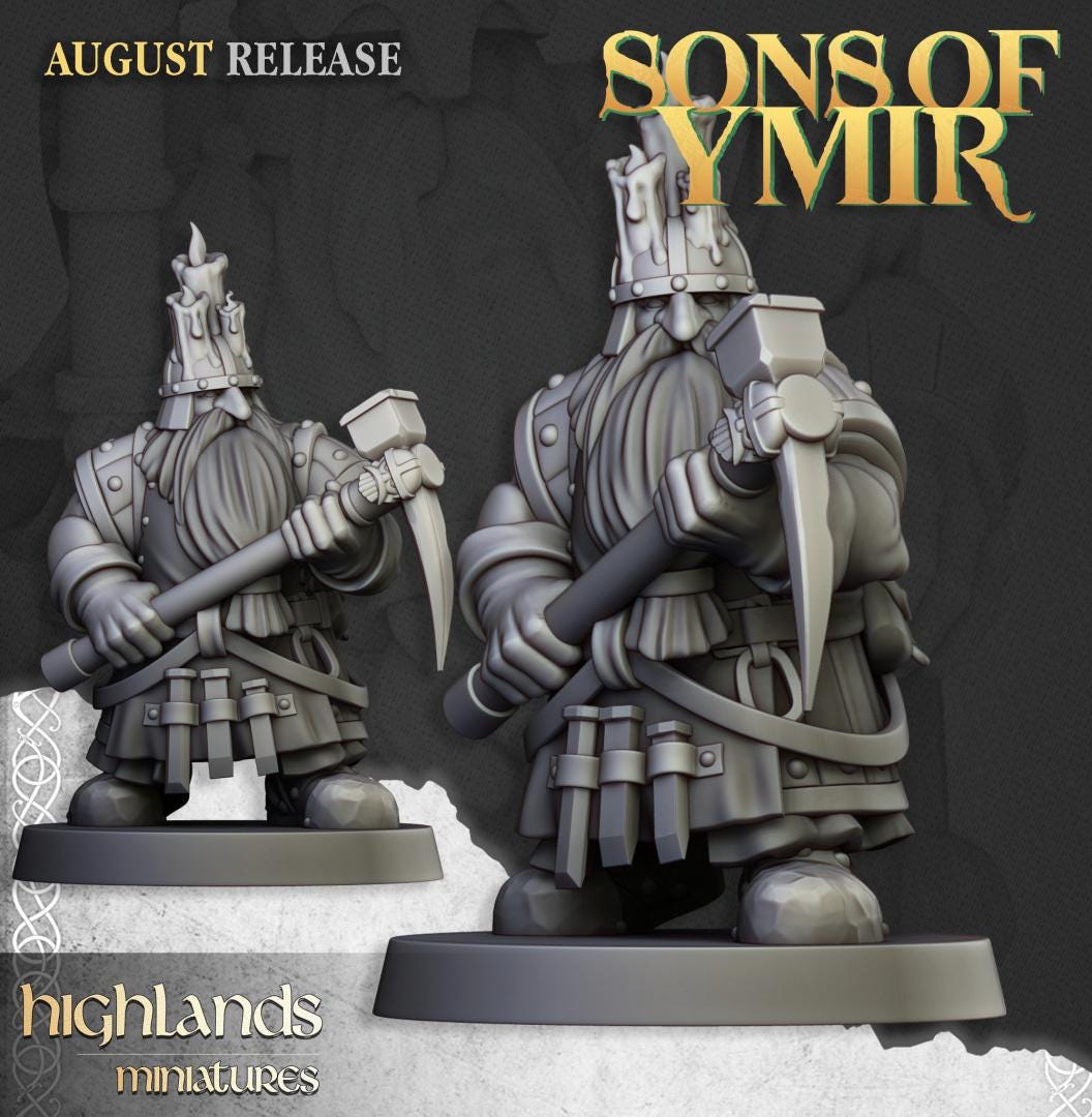 Dwarf Miners Unit with Command Group 10 models Highland Miniatures Various Scales (US tariffs are pre-paid by us)