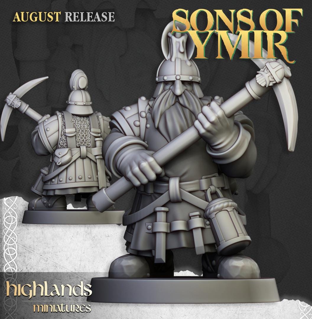 Dwarf Miners Unit with Command Group 10 models Highland Miniatures Various Scales (US tariffs are pre-paid by us)