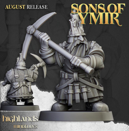 Dwarf Miners Unit with Command Group 10 models Highland Miniatures Various Scales (US tariffs are pre-paid by us)