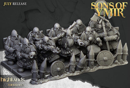 Dwarf Marksmen with Command Group 10 models Highland Miniatures Various Scales (US tariffs are pre-paid by us)