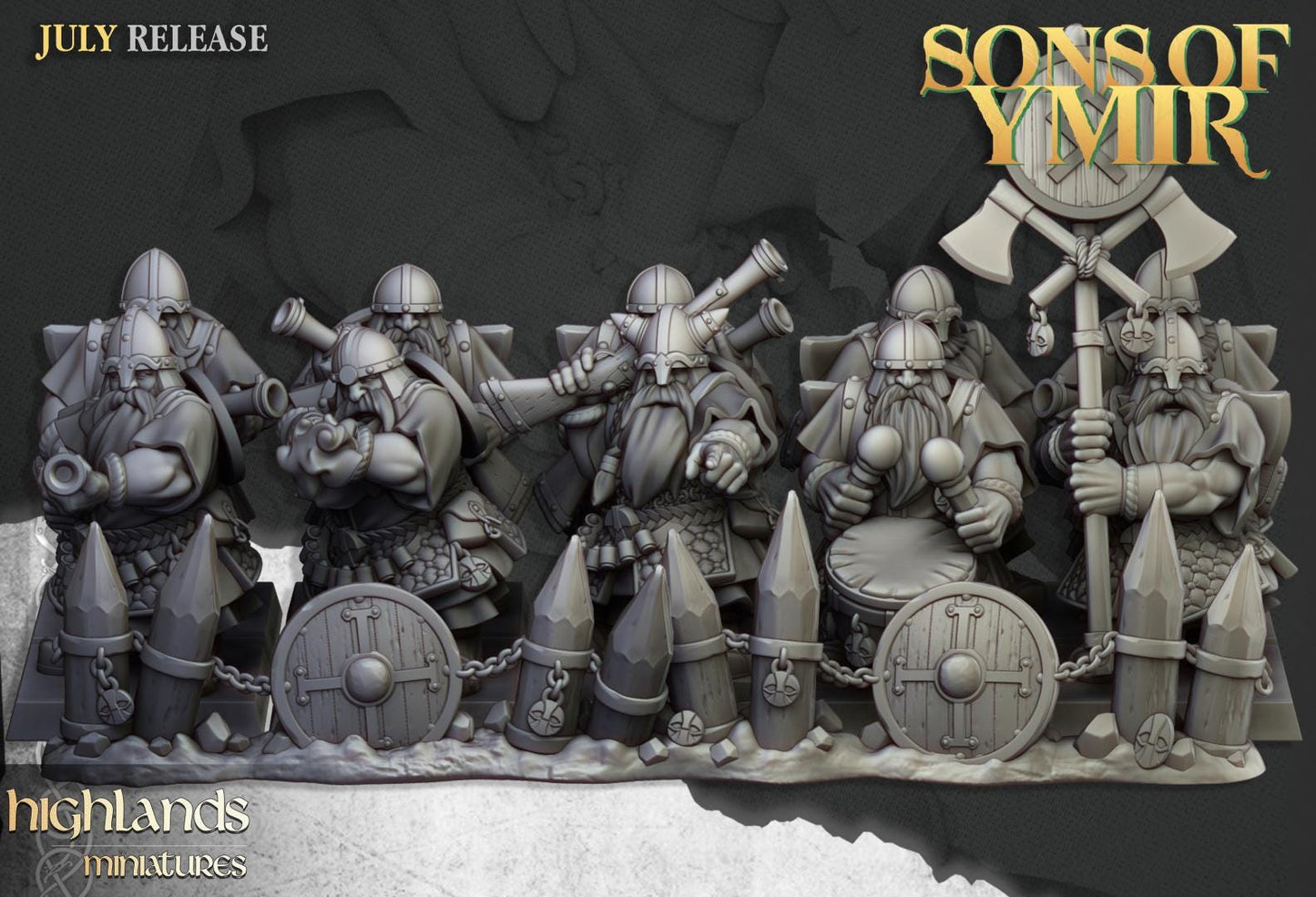 Dwarf Marksmen with Command Group 10 models Highland Miniatures Various Scales (US tariffs are pre-paid by us)