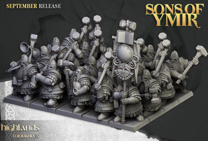 Dwarf Kings Guard Unit with Command Group 10 models Highland Miniatures Various Scales (US tariffs are pre-paid by us)