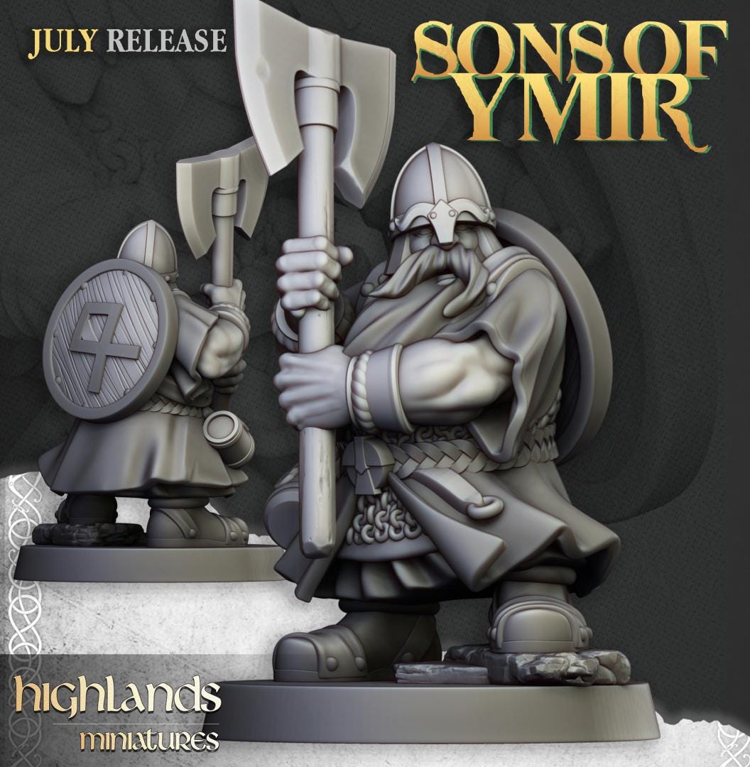 Dwarf Warriors with two handed weapons 10 models Highland Miniatures Various Scales (US tariffs are pre-paid by us)