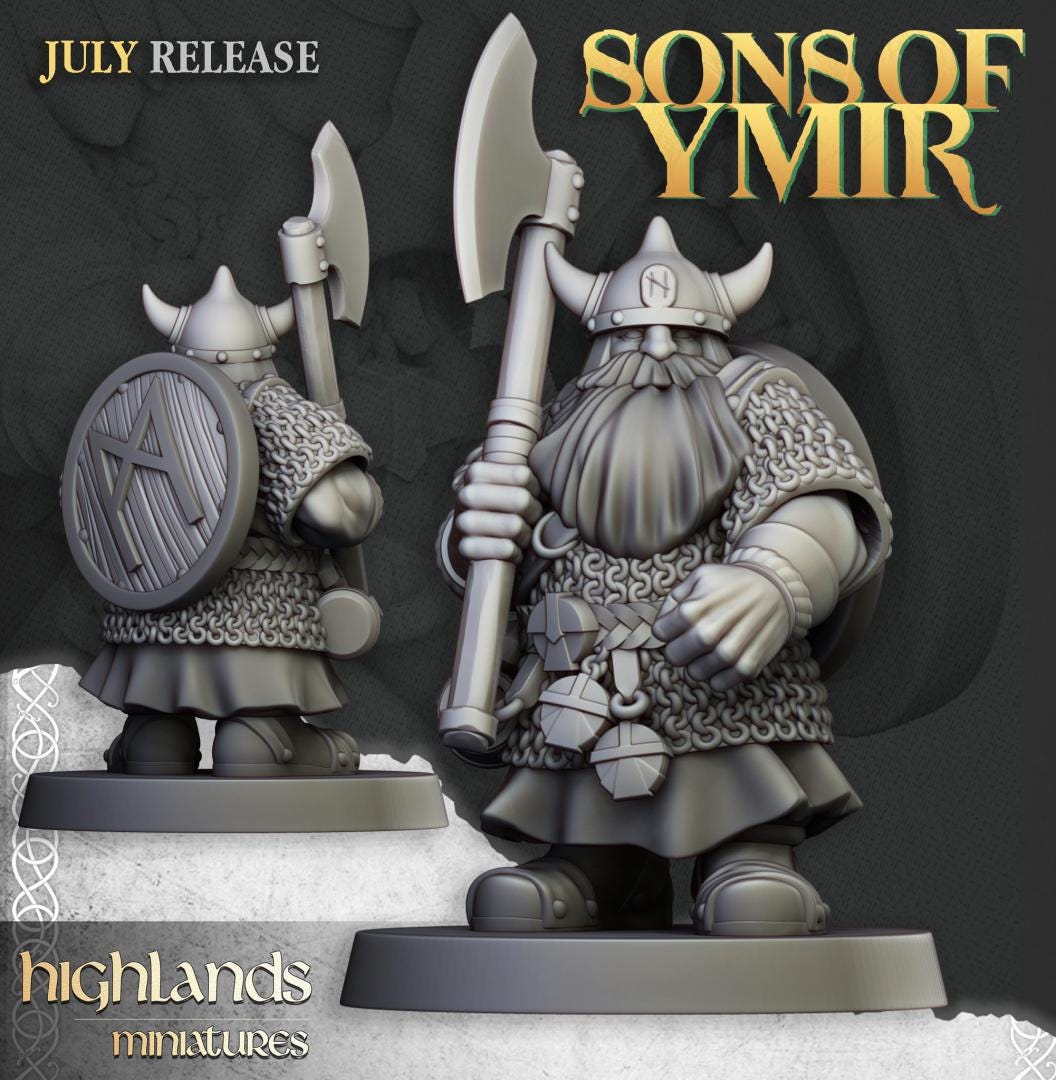 Dwarf Warriors with two handed weapons 10 models Highland Miniatures Various Scales (US tariffs are pre-paid by us)