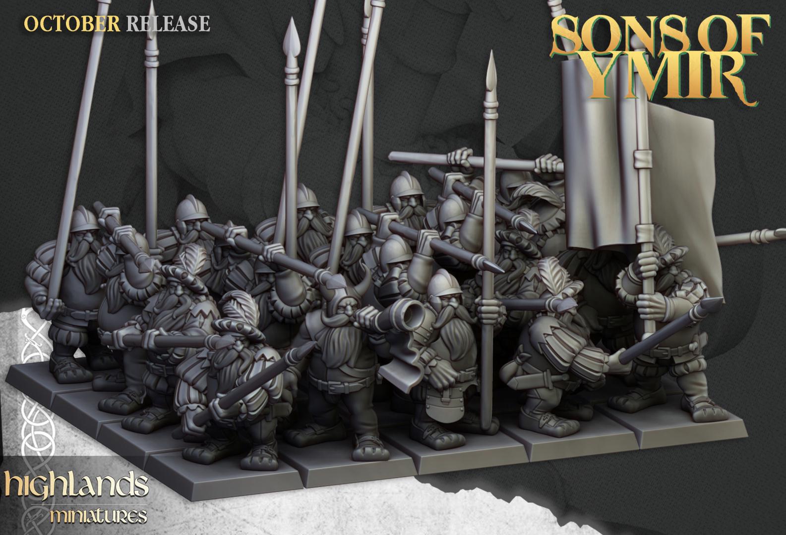 Dwarf Pike men Unit with Command Group 10 models Highland Miniatures Various Scales (US tariffs are pre-paid by us)