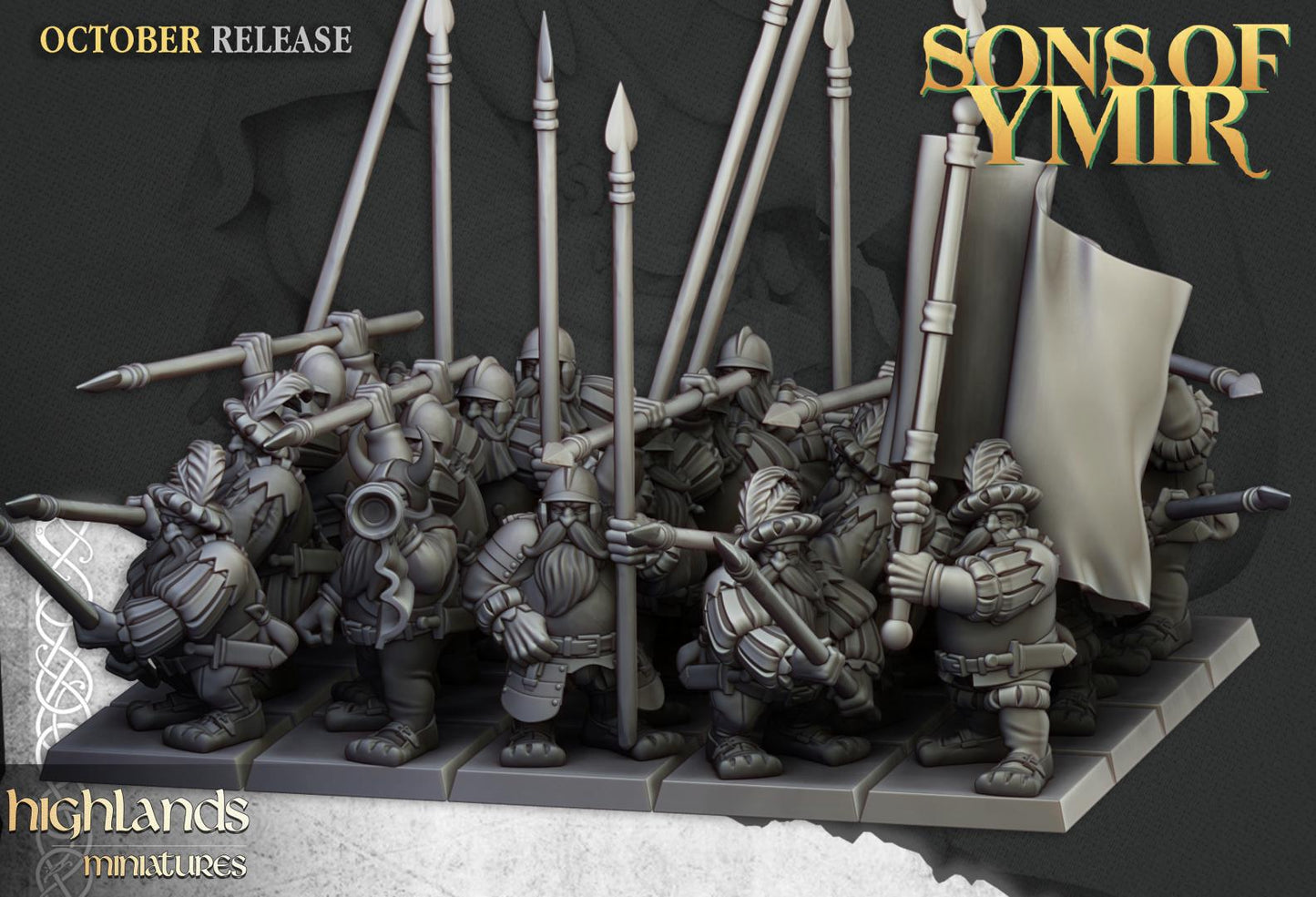 Dwarf Pike men Unit with Command Group 10 models Highland Miniatures Various Scales (US tariffs are pre-paid by us)