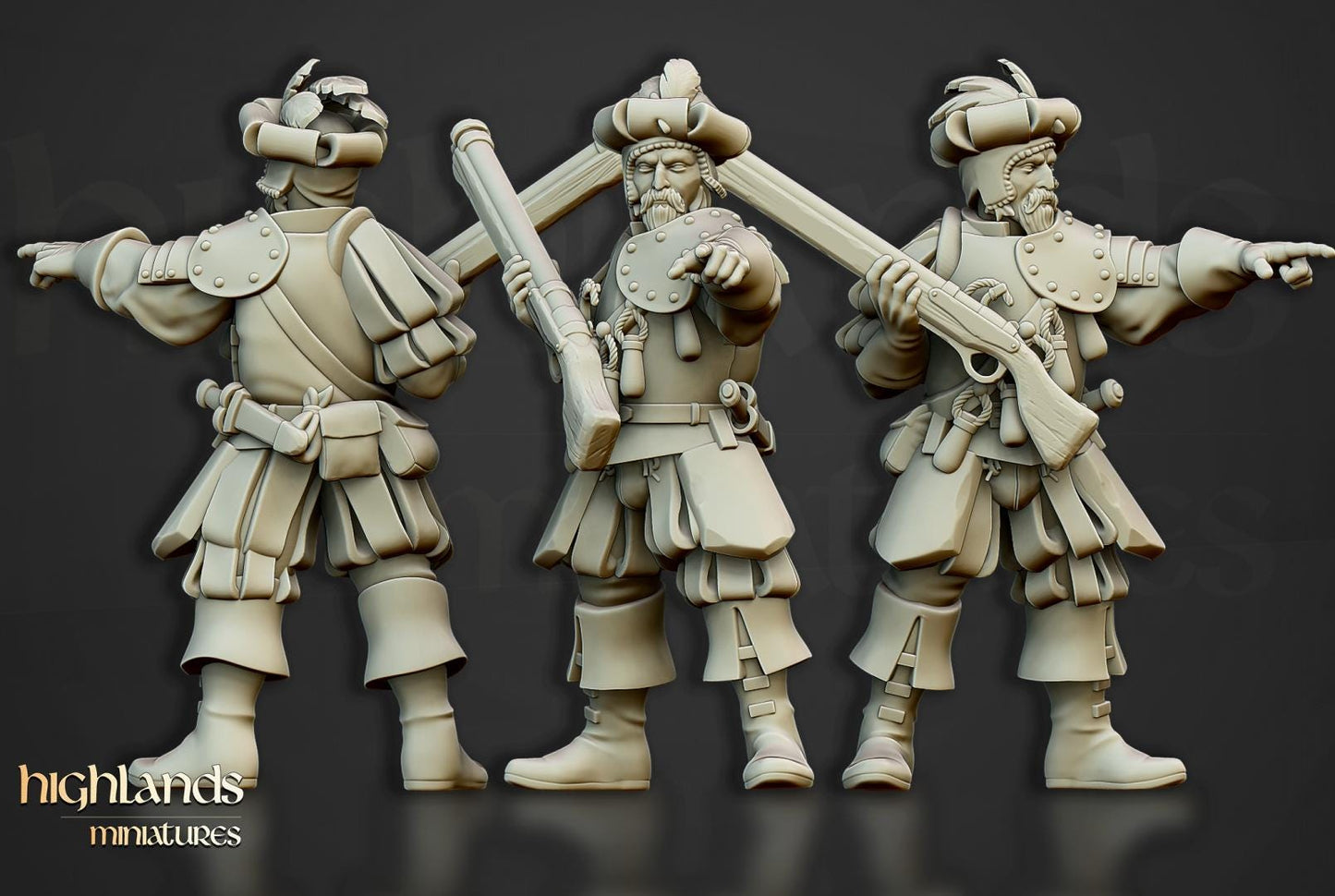 Arquebusiers Unit 10 models Highland Miniatures Various Scales (US tariffs are pre-paid by us)
