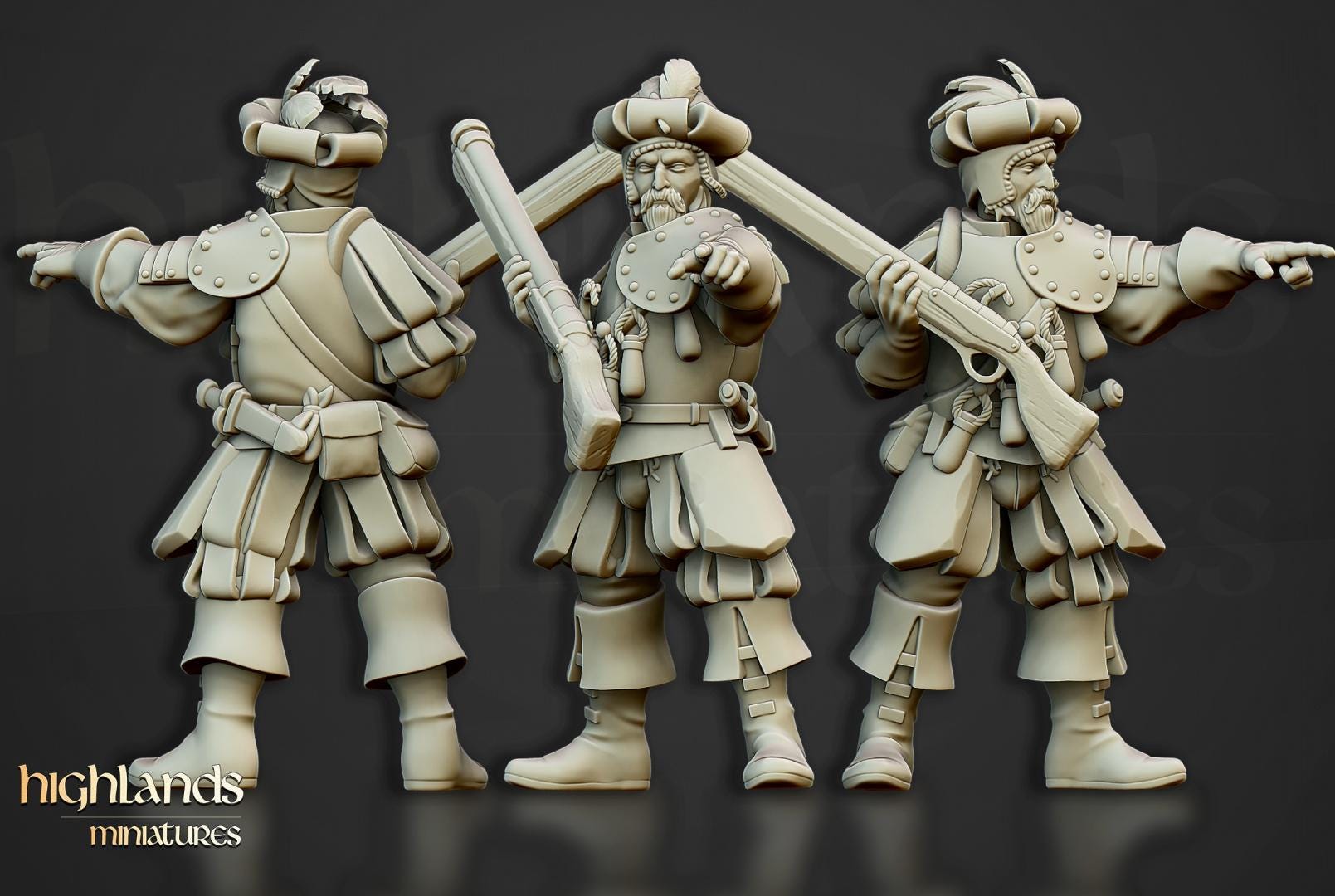 Arquebusiers Unit 10 models Highland Miniatures Various Scales (US tariffs are pre-paid by us)