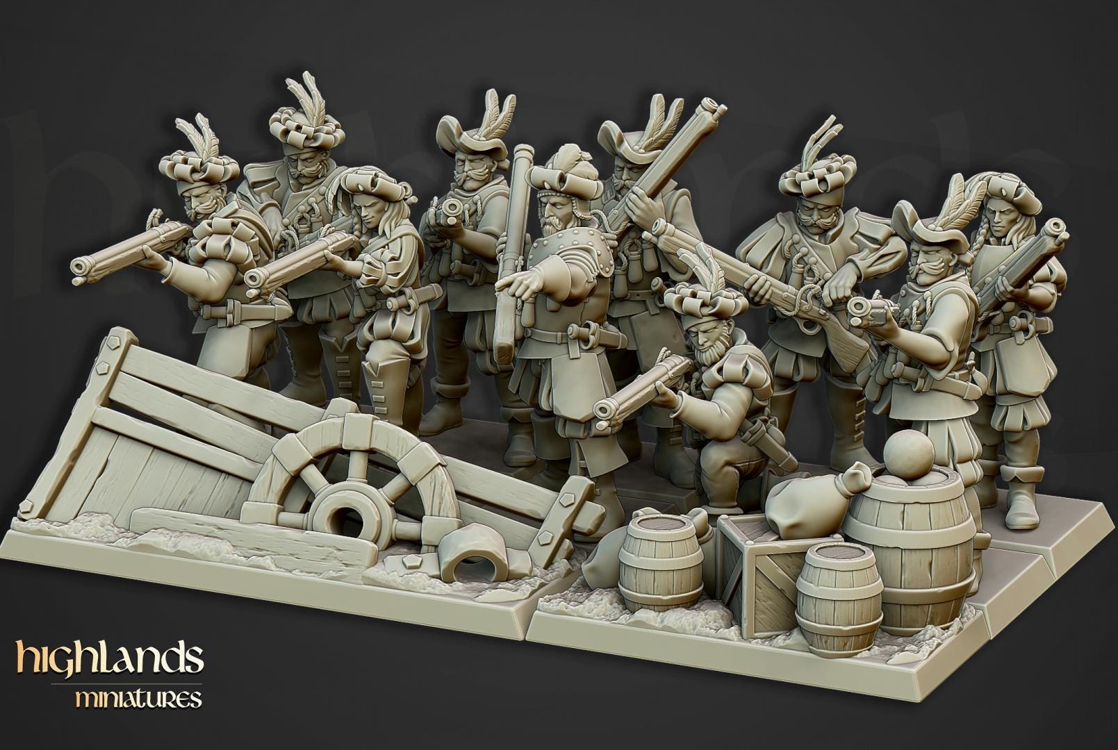 Arquebusiers Unit 10 models Highland Miniatures Various Scales (US tariffs are pre-paid by us)