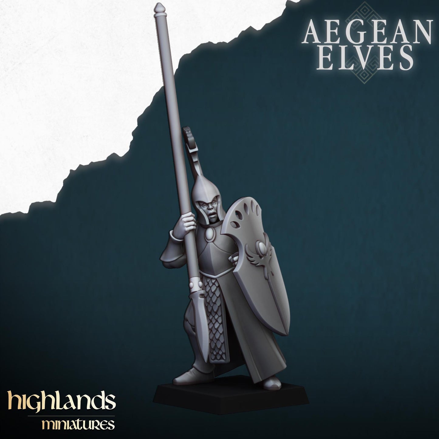 Aegean Elves Spearmen with Command Group 10 models Highland Miniatures Various Scales (US tariffs are pre-paid by us)