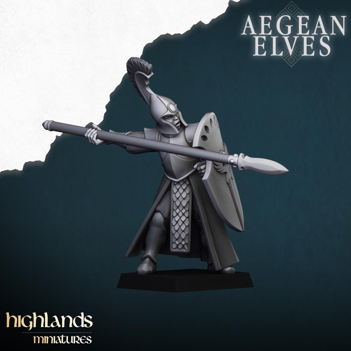 Aegean Elves Spearmen with Command Group 10 models Highland Miniatures Various Scales (US tariffs are pre-paid by us)