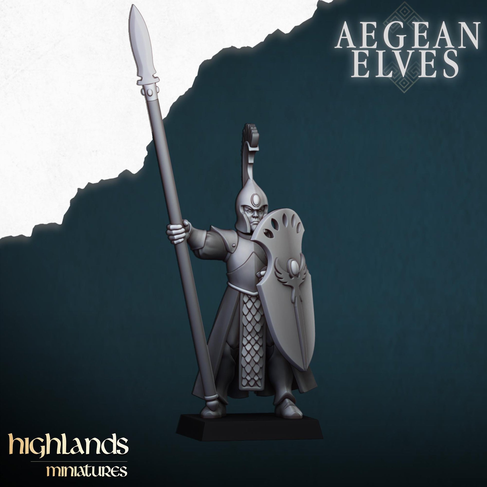 Aegean Elves Spearmen with Command Group 10 models Highland Miniatures Various Scales (US tariffs are pre-paid by us)