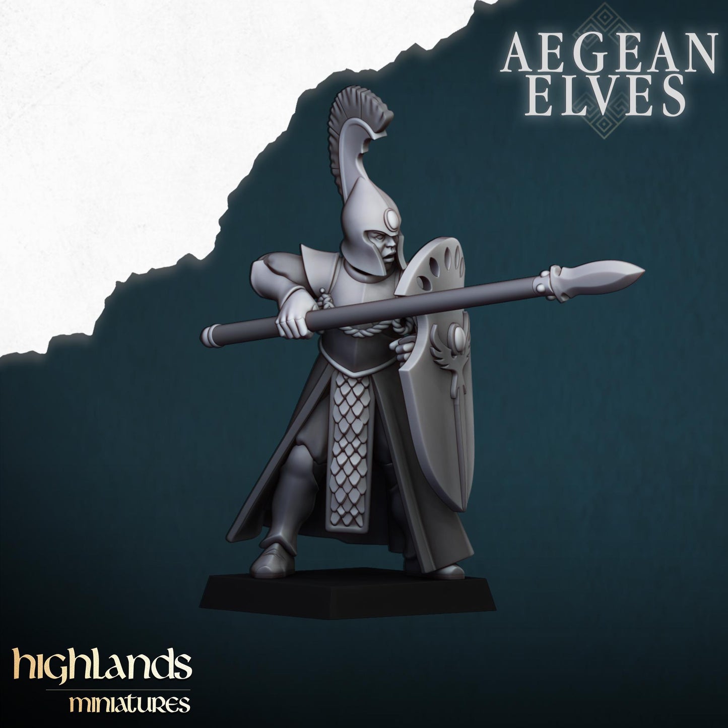 Aegean Elves Spearmen with Command Group 10 models Highland Miniatures Various Scales (US tariffs are pre-paid by us)