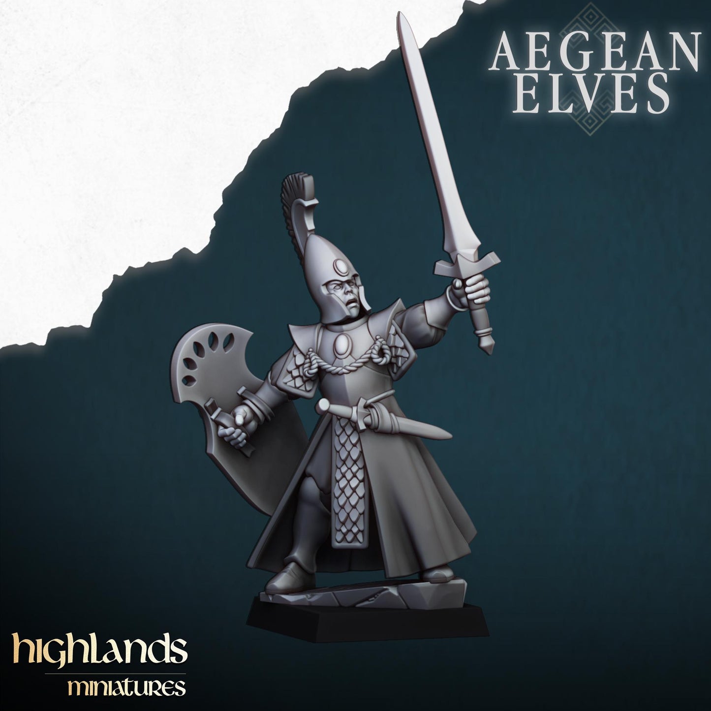 Aegean Elves Spearmen with Command Group 10 models Highland Miniatures Various Scales (US tariffs are pre-paid by us)